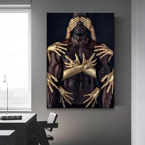 African Art Black Gold Nude Embrace Posters and Prints Man Woman Canvas Paintings Wall Art Pictures for Living Room