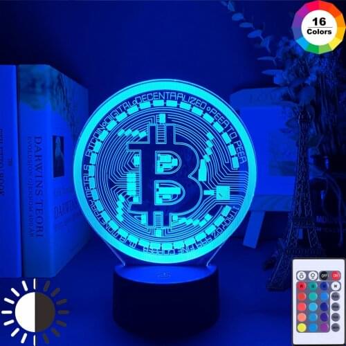 Acrylic Led Night Light Bitcoin for Room Decorative Nightlight Touch Sensor 7 Color Changing Battery Powered Table Night Lamp 3D