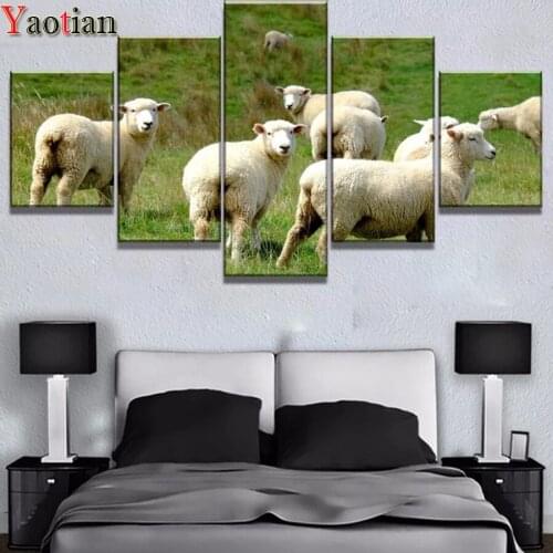 Full Square Diamond 5D DIY Diamond Painting Animal Antelope Sheep 3D Embroidery Cross Stitch Rhinestone Painting 5 Pieces set