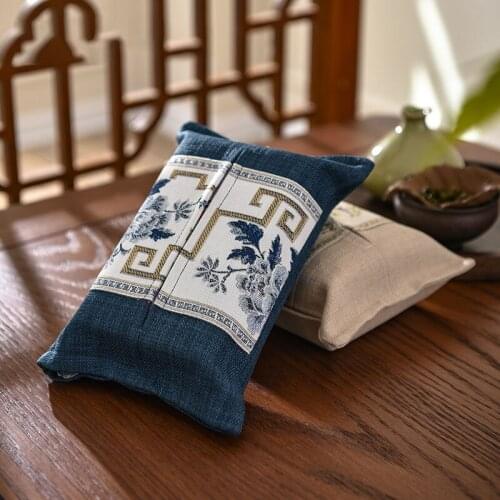 Household Tissue Box Chinese Cotton Linen Cloth Art Pumping Paper Bag car Tissue Bag Simple Creative Tissue Cover Living Room