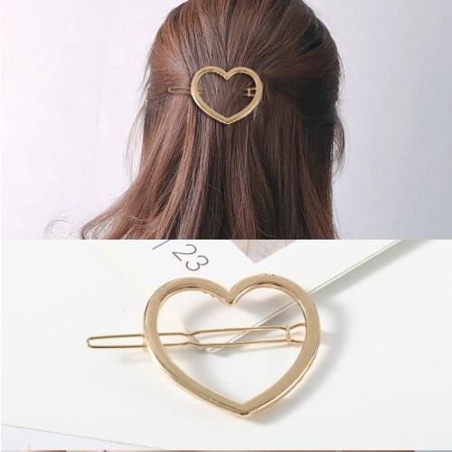 European and American minimalist style jewelry geometric hollow rivet metal with peach heart-shaped princess head clip hair acce