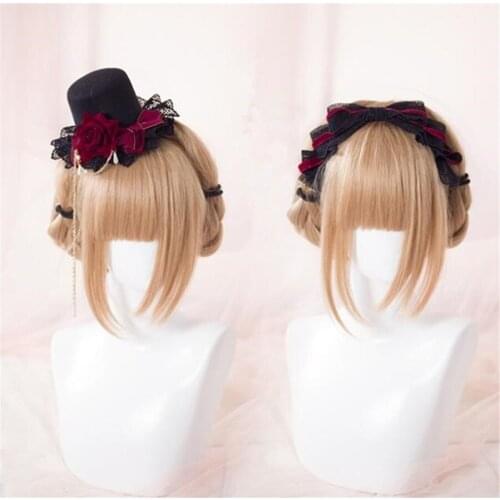 Gothic Cross Pendant Red Balck RoseFlower Bow Hat Hairpin Lolita KC Headband Hair Accessory B1571