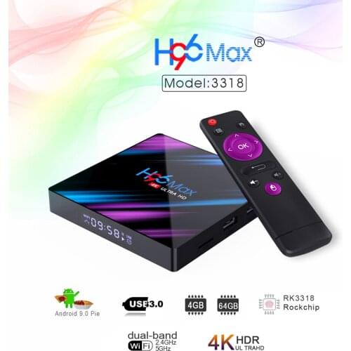H96 Max Smart Android 9.0 TV Box RK3318 Quad Core 64 Bit UHD 4K VP9 H.265 4GB / 64GB 2.4G / 5G WiFi BT4.0 HD Media Player