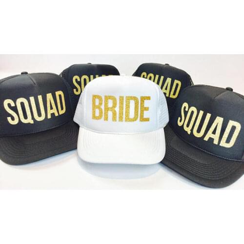 Custom glitter Bride Squad wedding bridesmaid hats Matron of honor Mesh Trucker Snapback trucker caps party favors decoration