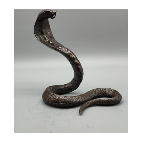 Chinese Old Bronze Handmade Snake Cobra Statue Brass Copper