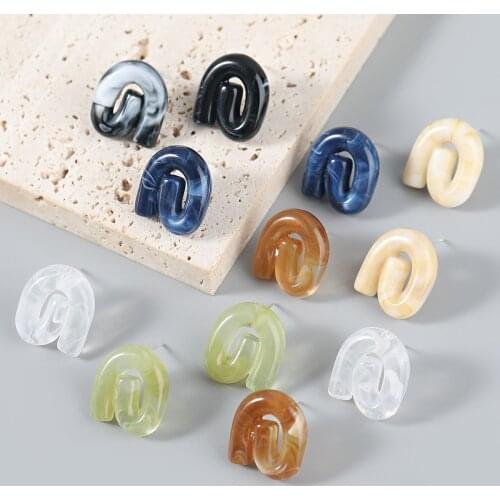Korean Colorful Resin Acrylic Crimp Stud Earring For Women Girls Fashion Wholesale Simple Rainbow Plastics Earring Gift