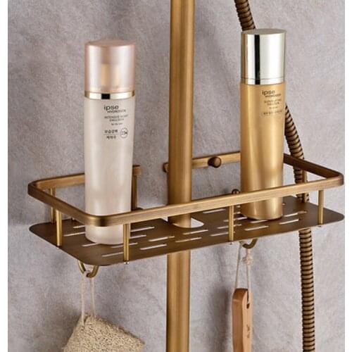 Shower Rod Storage Basket Shower Tray Storage Shelf Lifting Rod Antique Copper Soap Net