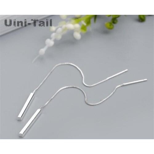 Uini-Tail hot new 925 sterling silver rectangular geometric ear line personality tassel simple temperament sweet long ear line