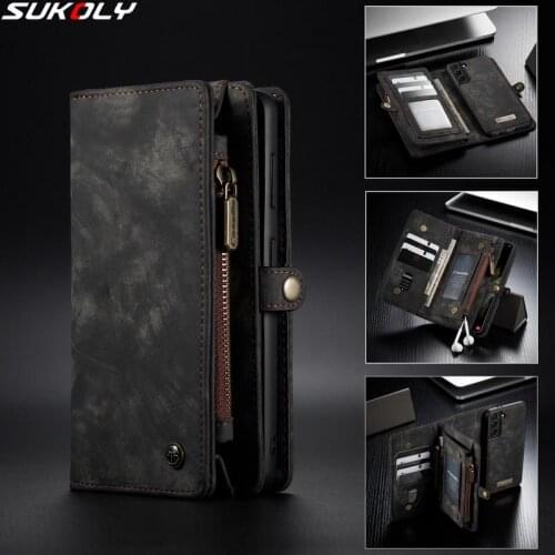 Multi-function Double Layer Magnetic Leather Wallet Stand Case For Samsung S21 S30 Ultra Plus Note 20 Ultra Removable Case Cover