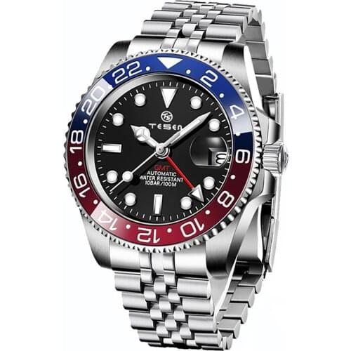 TESEN 2021 Mens Watch Luxury Brand Automatic Mechanical Stainless Steel Chronograph Waterproof Watch Role Relogio Masculino