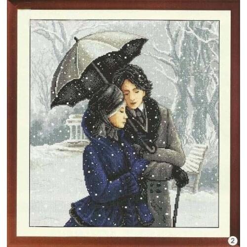 14/16/18/27/28 Top Quality Beautiful Lovely Counted Cross Stitch Kit Love Lover in Winter Snow Love Forever Timeless