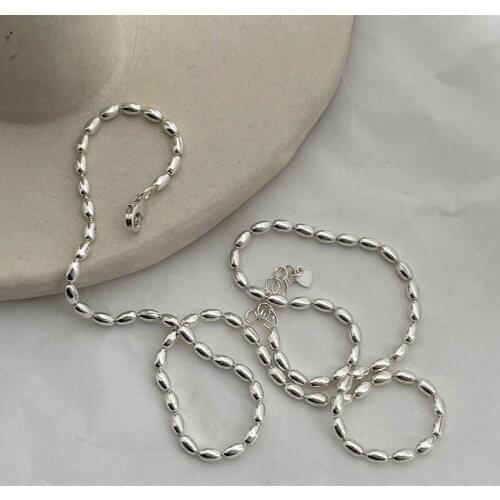 Sterling Silver 925 Necklace Gift For Womens Minimalist Neck Chains Olive Bead Necklace Clavicle Simple Kolye Fine Jewellery