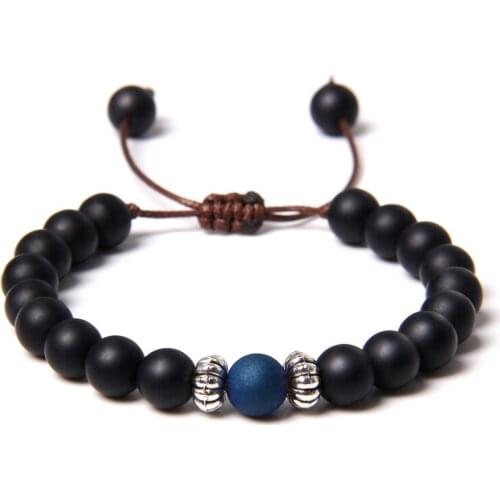 Beaded Braided Bracelet 8mm Natural Black Onyx with Druzy Agates Stone Bracelet Men Lucky Friendship Couples Bracelet Jewelry