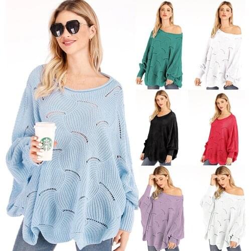 Casual Crocheted Sweater Women Sexy Ruffles Lantern Sleeve O-neck Hollow Out Loose Pullover Ladies Solid Oversized Tops XS-3XL
