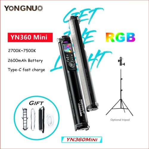 YONGNUO YN360 Mini Handheld Stick LED Video Light RGB&Bi-color 2700K-7500K Studio Fill Lighting Tube Lamp For Makeup Vlog TikTok