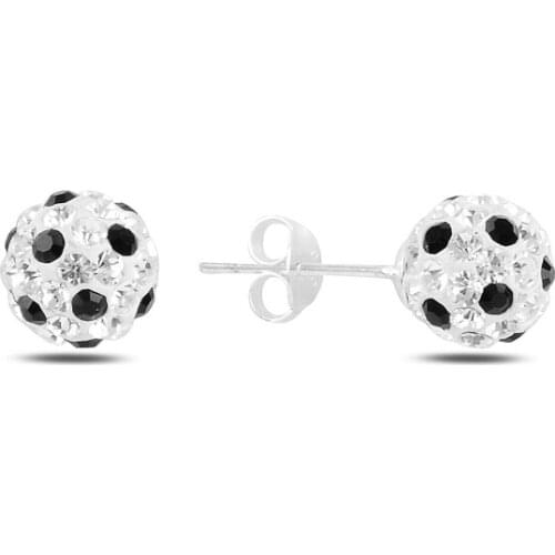Silverlina Silver Ball Crystal Stone Earrings