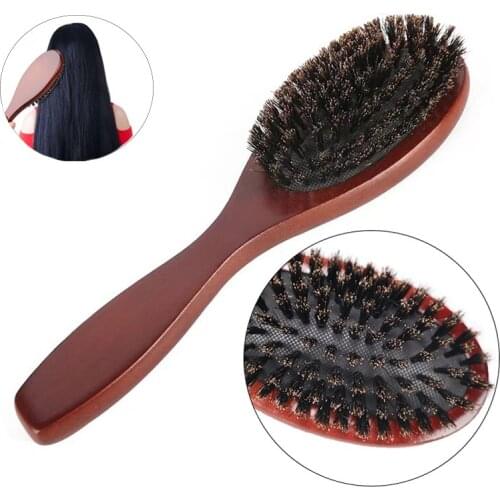 Natural Boar Bristle Hairbrush Massage Comb Anti-static Hair Scalp Paddle Brush Beech Wooden Handle Hair Brush Comb Styling Tool