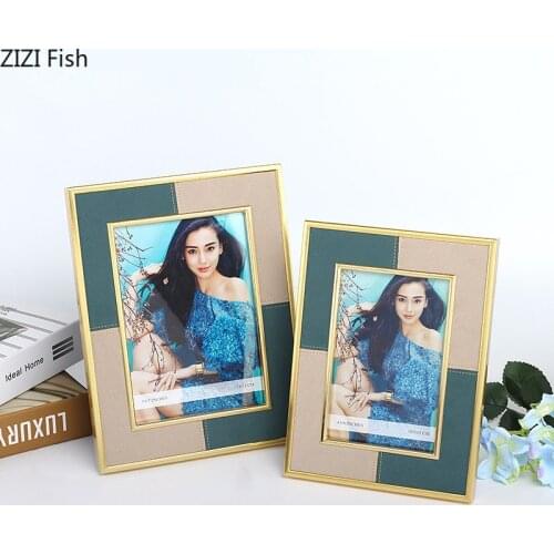 Nordic Gold Framed Art Pictures Frame Room Aesthetics Bedside Table Family Portrait Photo Frame 6/7 Inch Leather Photo Frames