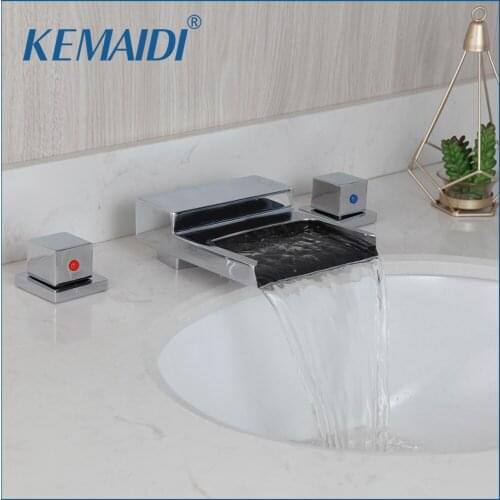 KEMAIDI Bathroom Chrome Finish 3 PCS Waterfall Shower Set Bathtub Tub Shower Faucet 2 Handles Tub Mixer Taps