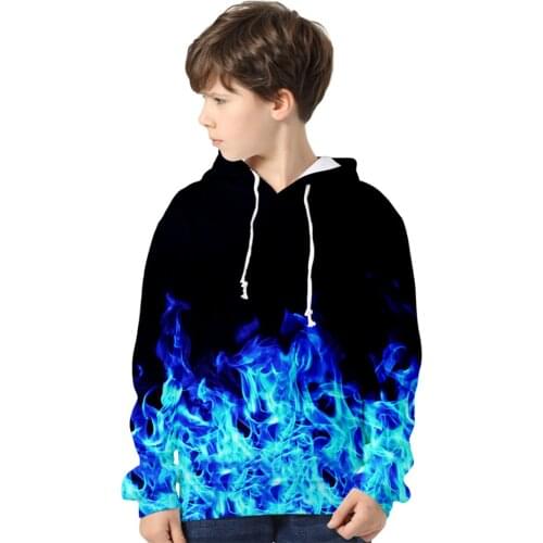 3 To 14 Years Kids Hoodie Yellow And Blue 3D Fire Flame Print Hoodies Sweatshirt Boys Girl Harajuku Jacket Coat Children Clothes