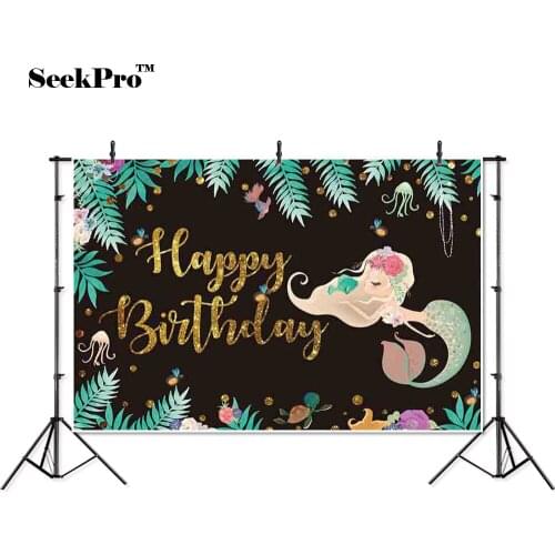 Thin vinyl Little mermaid leaves happy birthday children Backgrounds Printed Professional Indoor Photographic studio Backdrops