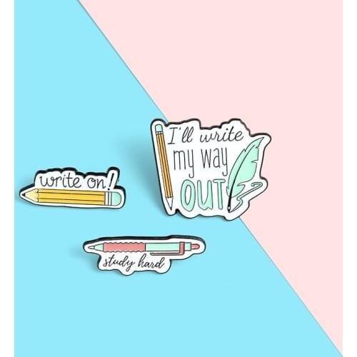 Creative Cartoon Pencil Ballpoint Pen Pen Enamel Brooch Reading Learning Writing Letter Pins Alloy Badge Women Jewelry Gift