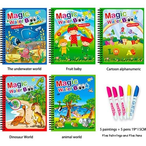 Magic Water Book Montessori Drawing Toy Kids 2 4 6 Years Old Children Sensory Early Educational Toys Coloring Book Set 5PCS