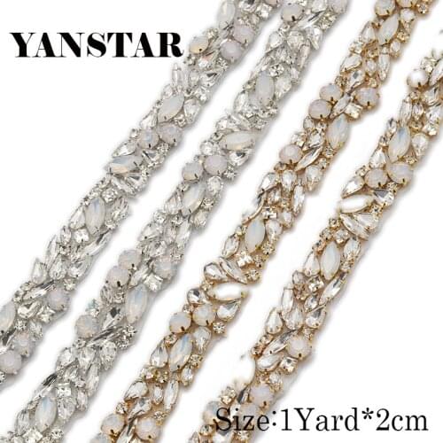 WENXI 10YARDS Wholesale Sparkle Crystal Rhinestone With opal For Wedding Sash Clear Silver Crystal Rhinestone Applique YS920