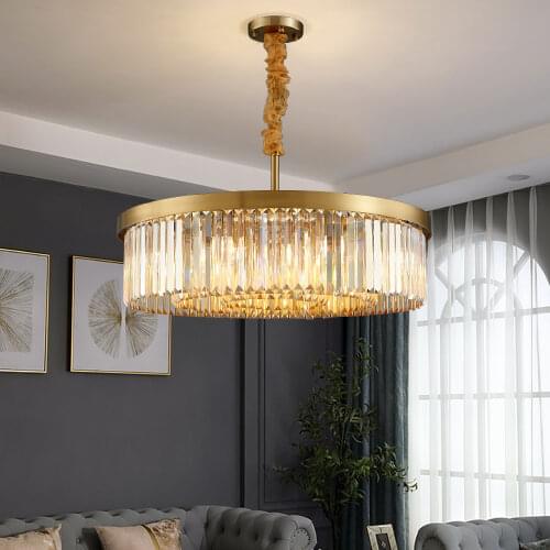 YOOGEE Round Gold Hang Lamp Living room Loft Chandelier Chandeliers Crystal LED Indoor Lighting for Home Decoration