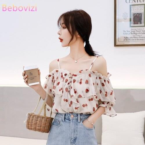 S-XXL 2021 Fashion Asia Korea Chiffon Sling Off Shoulder Sexy Strapless Blouse for Women Summer Casual Office Lady Tops Clothes