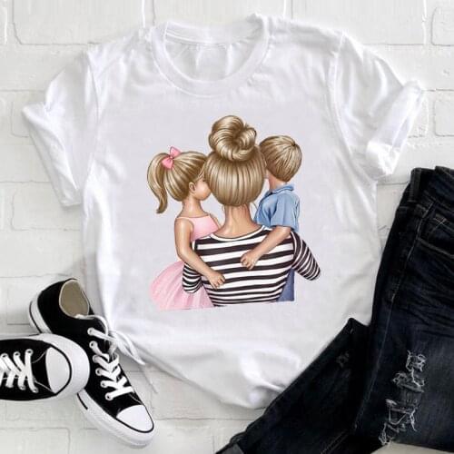 Women Cartoon 90s Style Striped Boy Son Girl Daughter Mom Mama Mother Clothes Print Tee Top Tshirt Female Ladies Graphic T-shirt