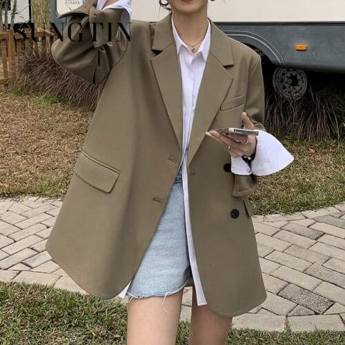 Sungtin Vintage High Quality Long Sleeve Blazer Women Spring Single Breasted Black Blazer Korean Fashion Loose Female Blazer New
