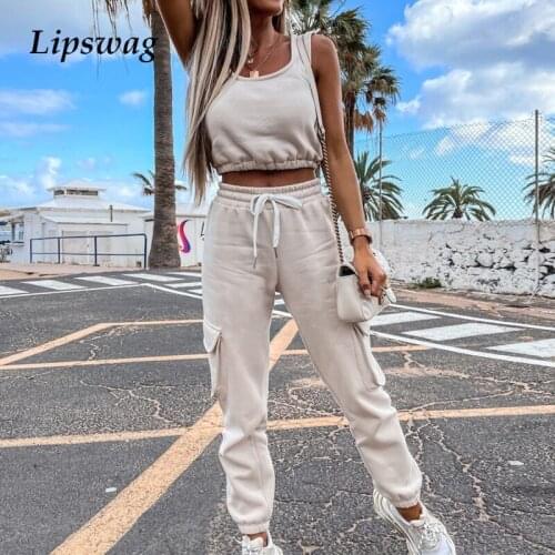 Summer Casual Crop-tops And Sweatpants Tracksuits Women Two Piece Sets Fashion Solid Outfits 2021 Streetwear Ladies Chic Suits