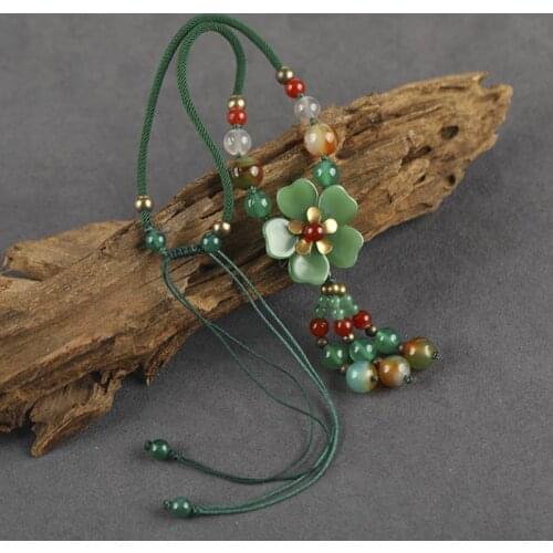 Vintage Natural Stone Pendant Necklace for Women and Girls Hand Made Long Sweater Chain Adjustable Jewelry 2021 Trend