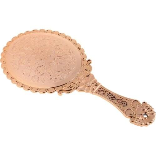 Womens Princess Vintage Handheld Mirror Metallic Plastic Shell Classical Oral Vanity Makeup Cosmetic Tool with Handle Travel
