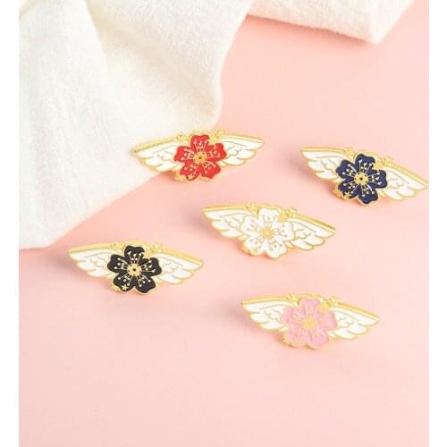 Angel Plants Brooch Lapel Badge Bag Cherry Blossom with Wings Enamel Pins Custom Cartoon Jewelry Gift for Kids Friends Wholesale