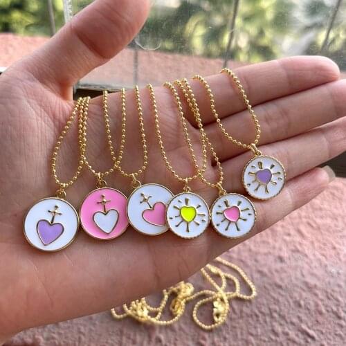 10Pcs White Pink Purple Heart-shaped Enamel Pendant Necklace Elegant Womens Wedding Clavicle Chain Romantic Jewelry