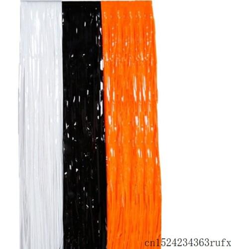 100 Pcs Plastic Shimmer Tinsel Curtain Backdrop Doorway Decoration Birthday Halloween Party Decor Black White Orange