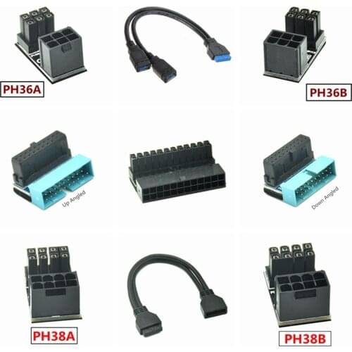 180 Degree Angled ATX 20pin 24pin Motherboard Mainboard USB3.0 20Pin Female to USB 3.0 6pin 8pin 20 Pin Male Extension Cable