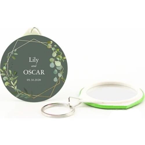 30 pcs Personalized keychain mirror customized LOGO name date Keychain Gala Favors party Gifts For Guests Wedding Souvenirs