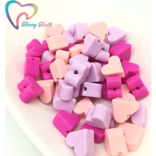 Teeny Teeth 30PCS Girly Colors Heart Shaped Silicone Beads Food Grade Baby Teething Pendant Colorful Beads For DIY Necklace