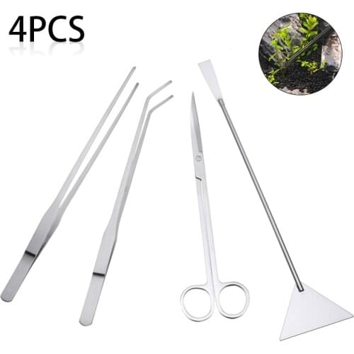 4pcs/set Live Plants Grass Scissor Tweezers Shovel Kit Stainless steel Aquarium Maintenance Tools for Fresh and Marine Aquarium