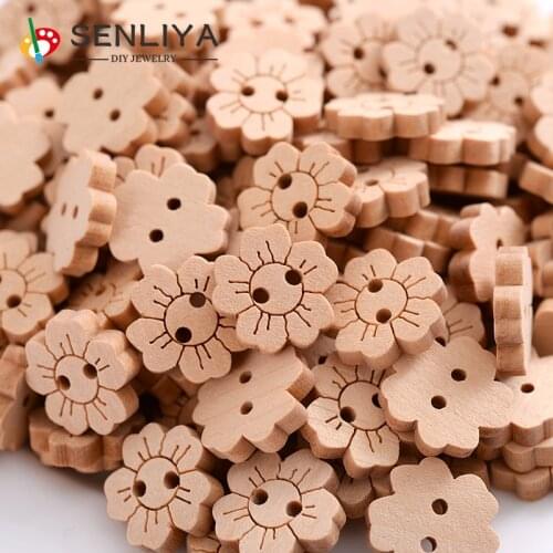 Fashion 50-200Pcs Natural Color Wooden Buttons Cartoon Flower Shape Decorative For Sewing Scrapbooking Clothing Accessories