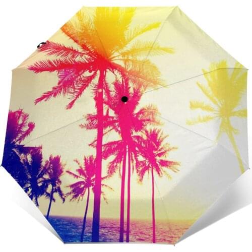 Automatic Umbrella Abstract Palm Tree With Sunset Sky And Light three-fold umbrella women men rain umbrella