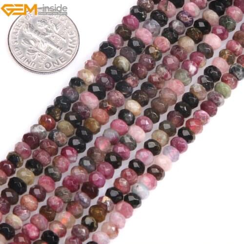 Gem-inside Natural AAA Grade Multicolor Tourmaline Faceted Rondelle Heishi Spacer Beads For Jewelry Making 15" DIY