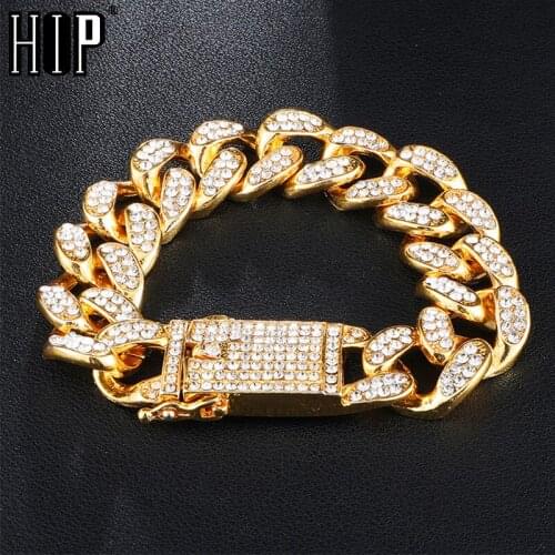 Hip Hop 20MM Bling Heavy Iced Out Miami Cuban Link Chain Full AAA Crystal Pave Mens Bracelet Gold Bracelets for Men Jewelry
