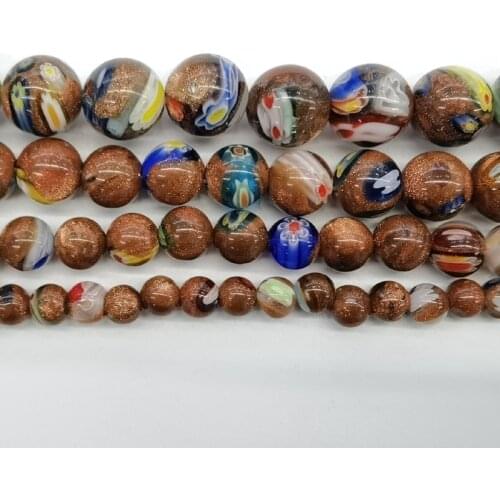 Natural Gold Sandstone Lampwork Round Stone Beads For Jewelry Making DIY Bracelet Necklace 4 6 8 10 12mm