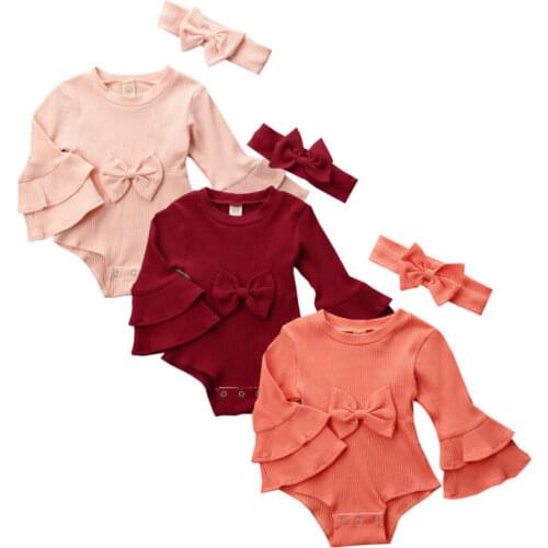 Boutique Girl Clothes 2PCS Newborn Baby Girl Winter Knitted Clothes Set Stripe Long Sleeve Bodysuits Jumpsuit Outfits Size 0-24M