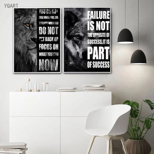 Inspires Artwork Black White Lions with English Quotes Words Canvas Posters Wall Picture for Modern Home Office Decoration