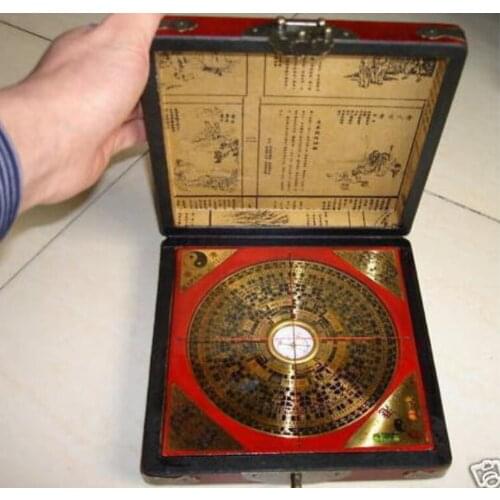 Chinese Feng Shui old compass with dragon wooden box SHIPPING FREE